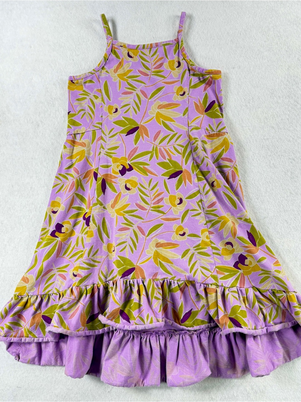 Tea Collection Girls Purple Floral Ruffle High Low Cotton Jersey Dress Size 7‎